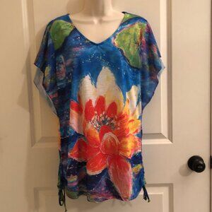 Leoma Lovegrove Lotus Flower Floral Rhinestone Art T-Shirt Cinch Sides Large